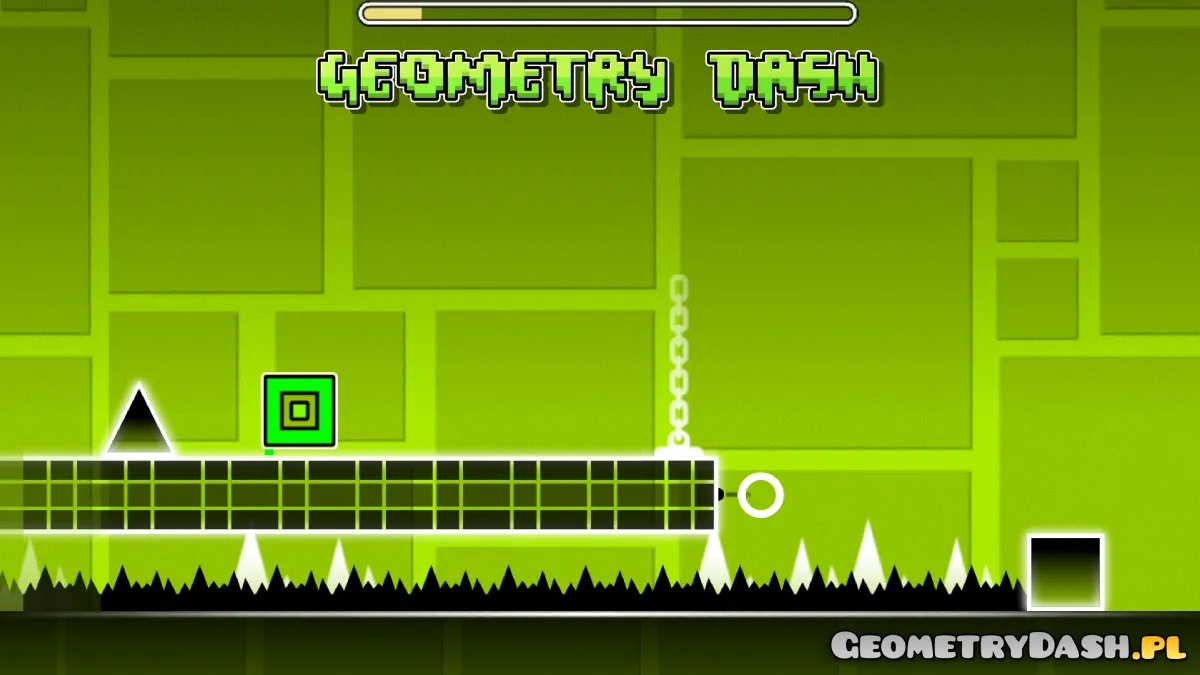 Geometry Dash — zielony poziom z platformą nad kolcami