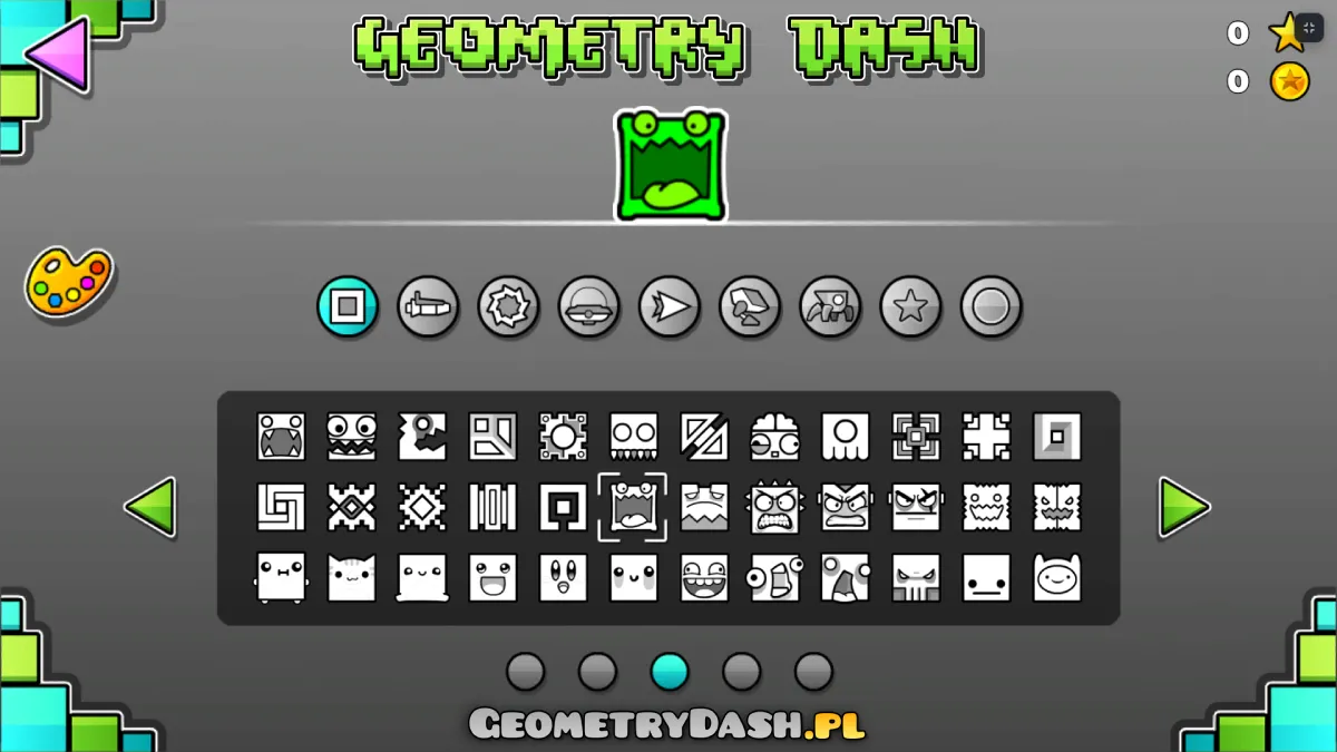 Geometry Dash — ekran wyboru ikony postaci